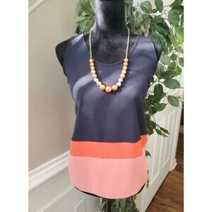 Ann Taylor Women's Navy Sleeveless Round Neck Racerback Top Blouse Size Petite M